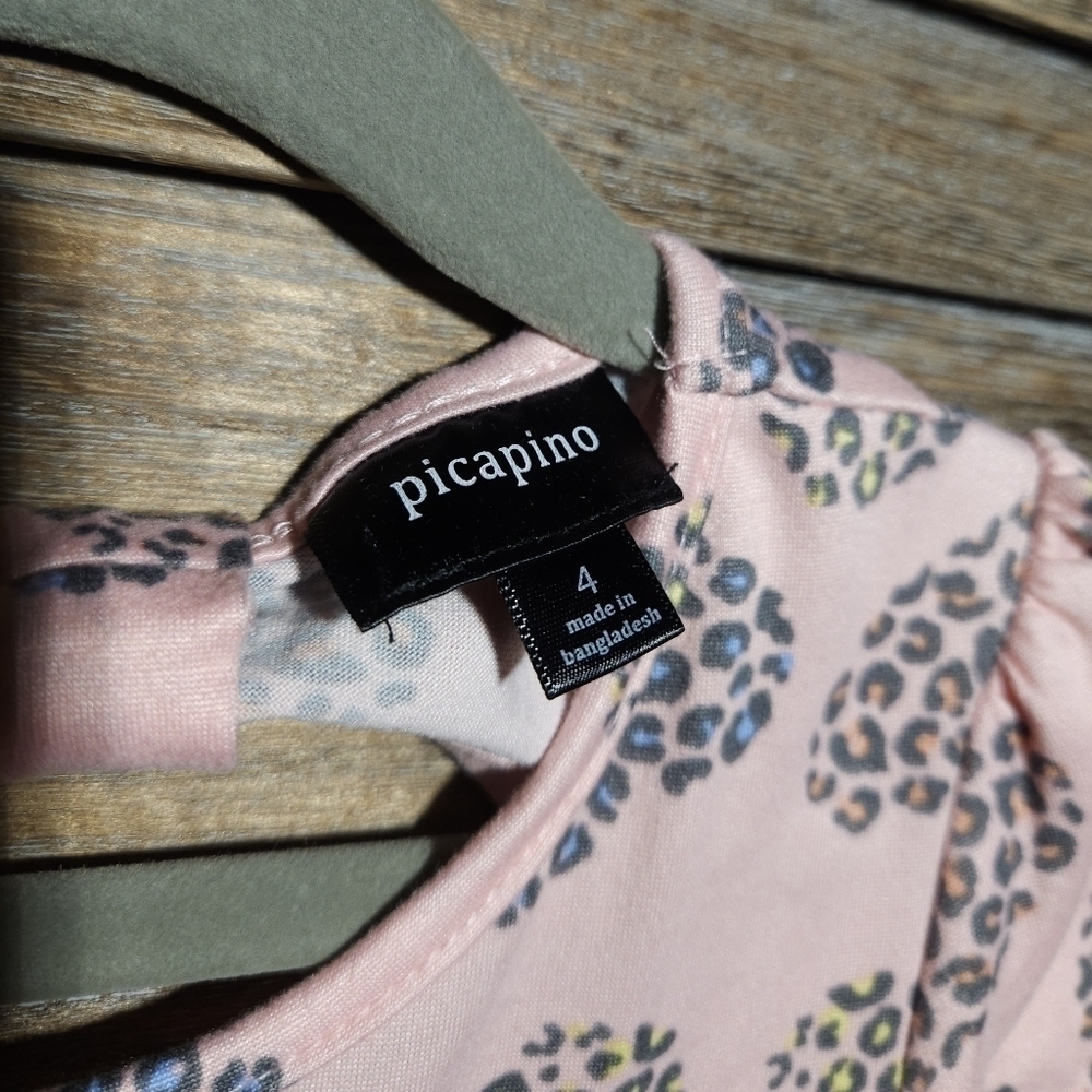 NWOT Picapino Size 4 dress Pink with Multicolor cheetah print hearts - Picture 3 of 3